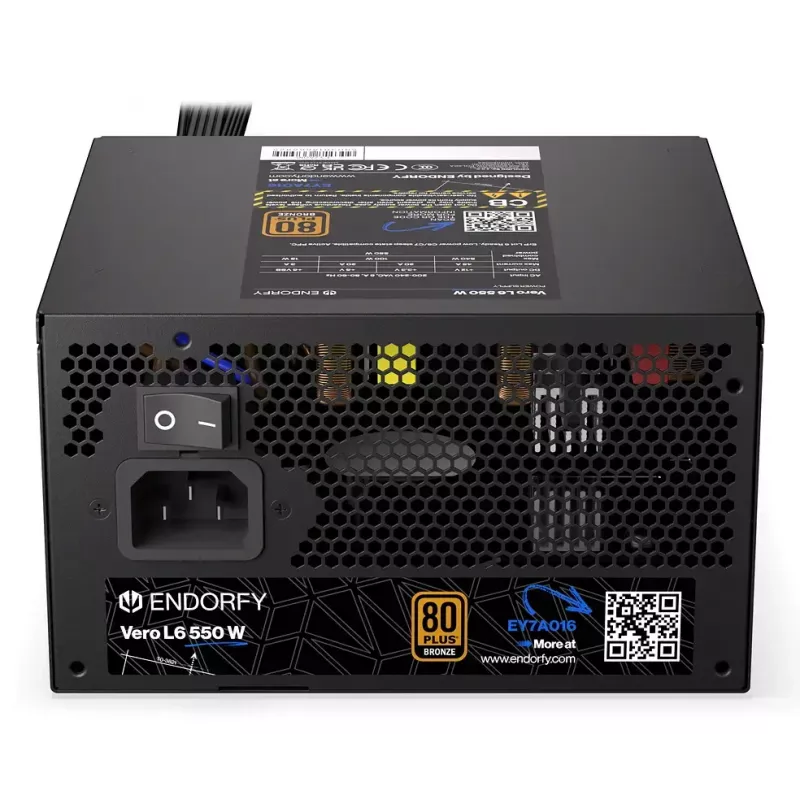 Toiteplokk ENDORFY Vero L6 550 W ATX 24-pin 80 PLUS Bronze, 120 mm ventilaator, must