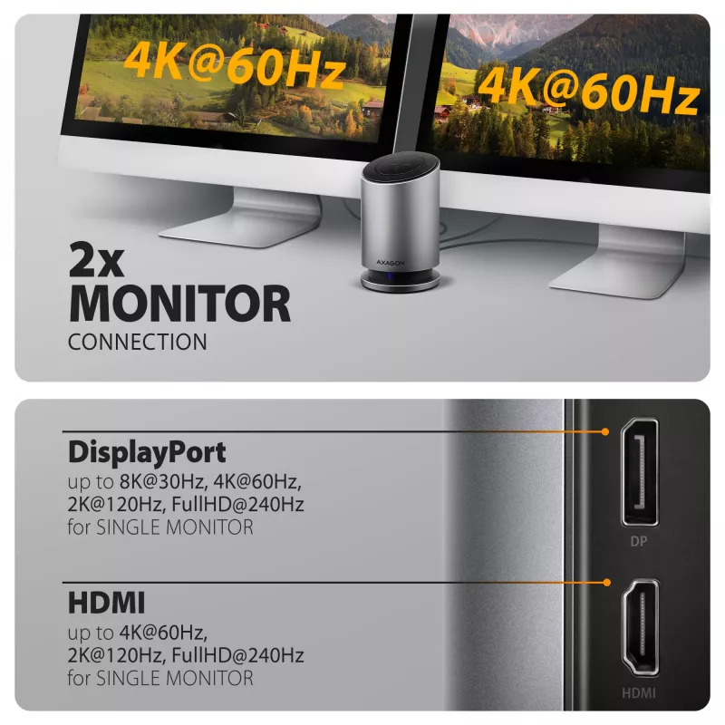 AXAGON HMC-WL9 USB-C 9‑in‑1 dokkimisjaam koos 10 Gbps, 100 W PD, 8K HDMI, Etherneti ja juhtmevaba laadimisega