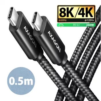 USB-C–USB-C kaabel AXAGON BUCM4X-CM05AB — USB4 Gen 3x2, 40 Gbit/s, 240 W, 0,5 m, must