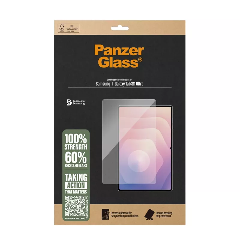 Ekraanikaitse PanzerGlass Samsung Galaxy Tab S11 Ultra jaoks — Karastatud klaas, Ultra-Wide Fit, läbipaistev, kuiv paigaldus