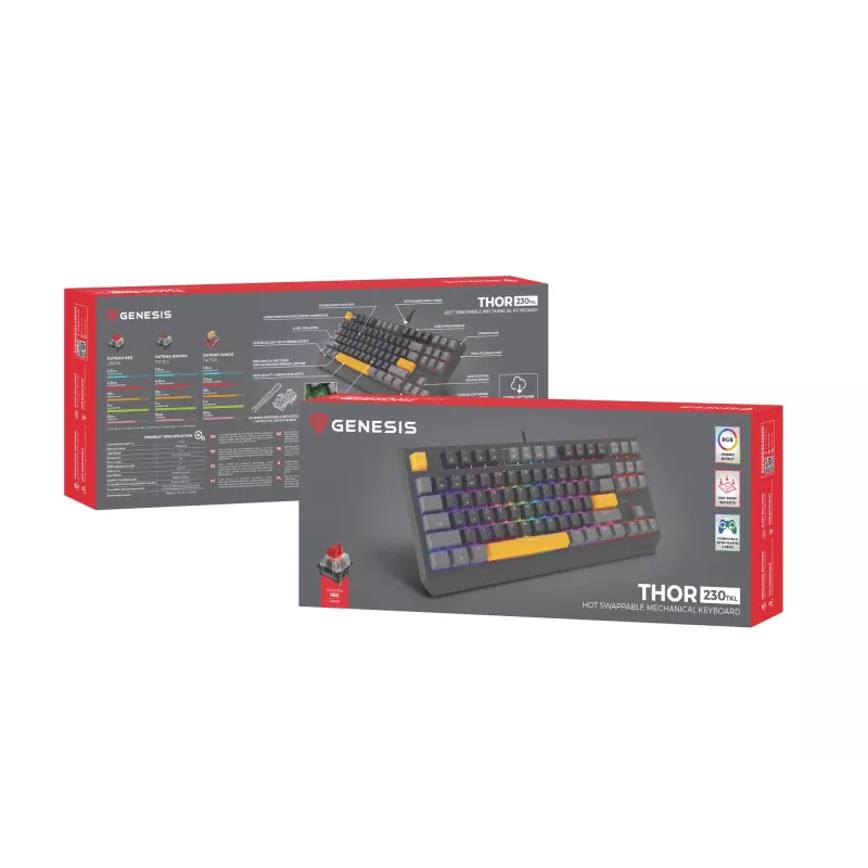 GENESIS Thor 230 TKL klaviatuur Mängimine USB + RF Wireless + Bluetooth QWERTY Must, Hall, Oranž