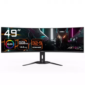 Monitor GIGABYTE 49 tolli OLED CO49DQ DQHD 5120×1440 144 Hz, HDR, FreeSync, 10-bit, 2×HDMI 2.1, USB-C, VESA 100×100