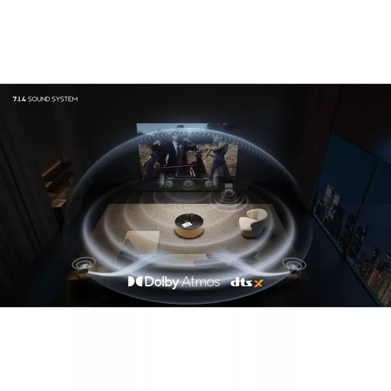 TCL Q Q85H Class 7.1.4 kanaliga heliriba koos Dolby Atmose, juhtmevaba bassikõlari ja juhtmevabade surround-kõlaritega