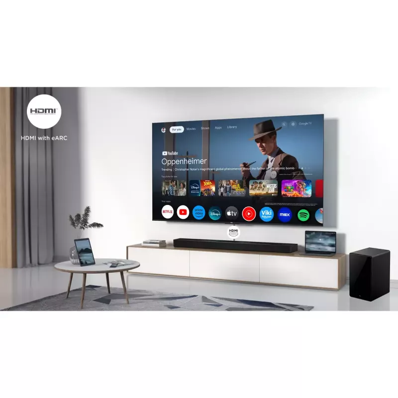 TCL Q Q85H Class 7.1.4 kanaliga heliriba koos Dolby Atmose, juhtmevaba bassikõlari ja juhtmevabade surround-kõlaritega