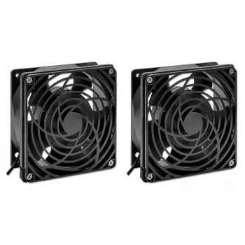 Intellinet 2-ventilaatoriline ventilatsiooniseade 19-tollistele seinakappidele katusepaigaldusega, 1,8 m toitekaabel EL CEE 7/7 pistikuga, mõõtmed 120 x 120 mm, maanduskomplekt kaasas, must
