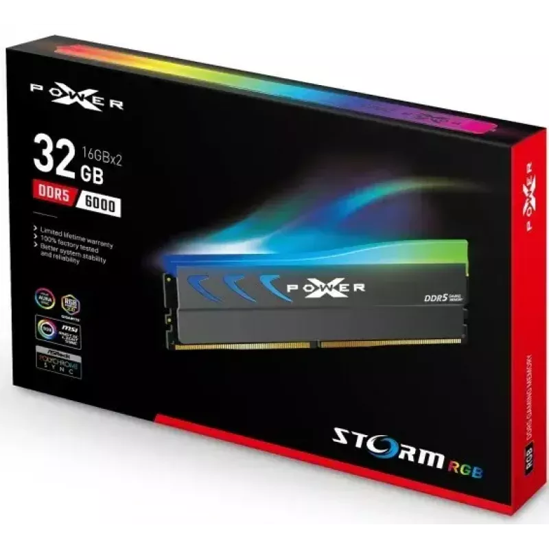 RAM-moodul Silicon Power Storm RGB DDR5 32GB (2x16GB) 6000MT/s CL36 1,35V Jahutusradiaator RGB