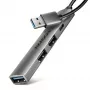USB-jaotur AXAGON HUE-STA — 4-pordiline alumiiniumriba, 1× USB-A 5Gbps + 2× USB-A ja 1× USB-C 480Mbps, USB-A host, hall