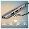 USB-jaotur AXAGON HUE-STC, 4-pordiline alumiiniumriba, 1x USB-A 5 Gbps + 2x USB-A & 1x USB-C 480 Mbps, USB-C host, 12 cm kaabel, hall