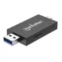 Manhattan USB-A / USB-C combo Multi-Card Reader/Writer, 5 Gbps (USB 3.2 Gen1 aka USB 3.0), Male to microSD and SD/MMC Slots, Mini Format, SuperSpeed USB, Windows or Mac, Must/Transparent, Three Year Warranty