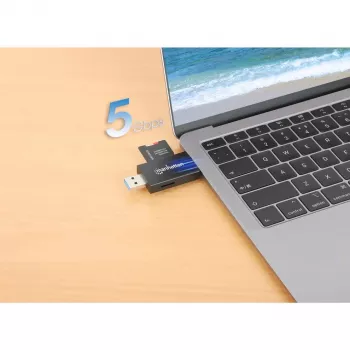 Manhattan USB-A / USB-C combo Multi-Card Reader/Writer, 5 Gbps (USB 3.2 Gen1 aka USB 3.0), Male to microSD and SD/MMC Slots, Mini Format, SuperSpeed USB, Windows or Mac, Must/Transparent, Three Year Warranty