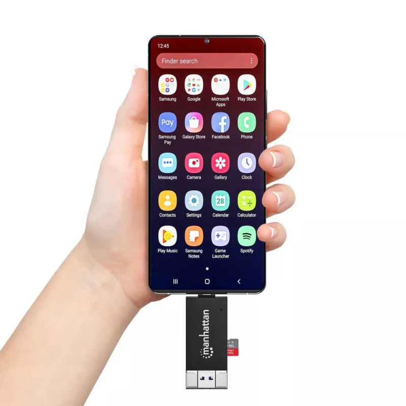Manhattan USB-A / USB-C combo Multi-Card Reader/Writer, 5 Gbps (USB 3.2 Gen1 aka USB 3.0), Male to microSD and SD/MMC Slots, Mini Format, SuperSpeed USB, Windows or Mac, Must/Transparent, Three Year Warranty