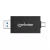 Manhattan USB-A / USB-C combo Multi-Card Reader/Writer, 5 Gbps (USB 3.2 Gen1 aka USB 3.0), Male to microSD and SD/MMC Slots, Mini Format, SuperSpeed USB, Windows or Mac, Must/Transparent, Three Year Warranty