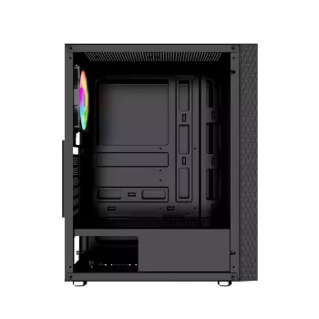 PC-korpus GEMBIRD Fornax 2500 Midi Tower must — ATX/ITX tugi, karastatud klaas, RGB, 3x120mm ees, 2x2,5-tollist pesa