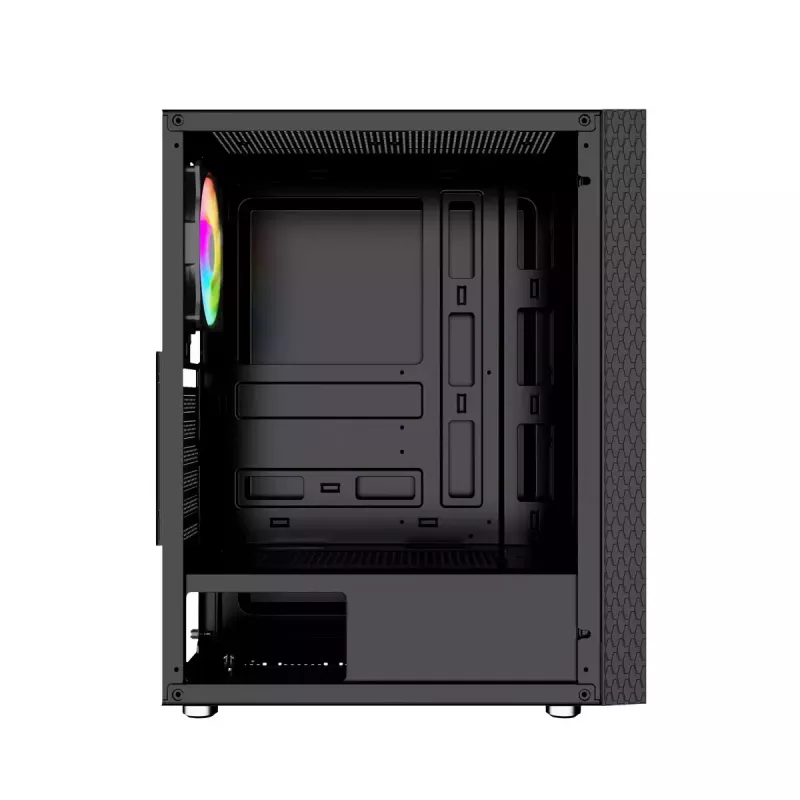 PC-korpus GEMBIRD Fornax 2500 Midi Tower must — ATX/ITX tugi, karastatud klaas, RGB, 3x120mm ees, 2x2,5-tollist pesa