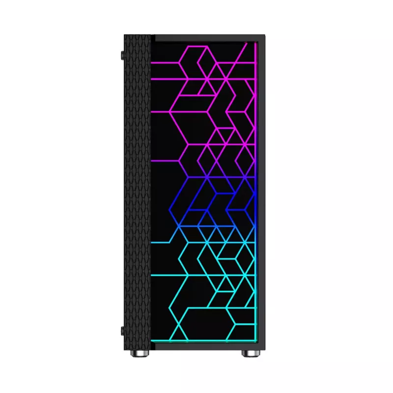 PC-korpus GEMBIRD Fornax 2500 Midi Tower must — ATX/ITX tugi, karastatud klaas, RGB, 3x120mm ees, 2x2,5-tollist pesa