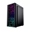 PC-korpus GEMBIRD Fornax 2500 Midi Tower must — ATX/ITX tugi, karastatud klaas, RGB, 3x120mm ees, 2x2,5-tollist pesa