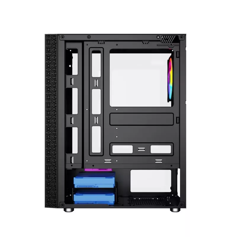 PC-korpus GEMBIRD Fornax 2500 Midi Tower must — ATX/ITX tugi, karastatud klaas, RGB, 3x120mm ees, 2x2,5-tollist pesa