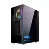 PC-korpus GEMBIRD Fornax 2500 Midi Tower must — ATX/ITX tugi, karastatud klaas, RGB, 3x120mm ees, 2x2,5-tollist pesa