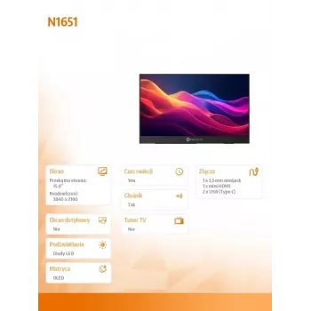 Monitor Neovo N1651 15 tolli OLED 4K USB-C mHDMI 400n