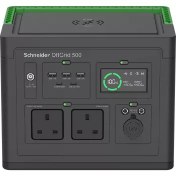 APC SE OffGrid kaasaskantav toitejaam 500 - Li-Ion aku, LCD, 2x Ühendkuningriigi pistikupesa, 3x USB-A, 2x USB-C, 3x 12V, juhtmevaba laadija