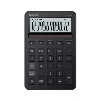 Lauakalkulaator CASIO MS-200DQ — Lihtne, 12-kohaline, aku/päikeseenergia, maksu- ja kasumiarvutusfunktsioonid, must