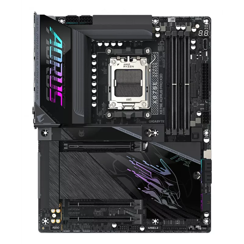 GIGABYTE X870E AORUS PRO X3D ATX emaplaat — AMD pesa AM5, 18+2+2 VRM, DDR5 kuni 9000 Hz (OC), 2×PCIe5 + 2×PCIe4, Wi‑Fi 7, 5GbE, USB4