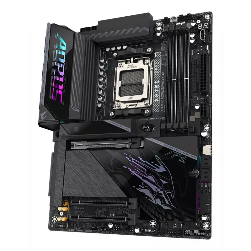 GIGABYTE X870E AORUS PRO X3D ATX emaplaat — AMD pesa AM5, 18+2+2 VRM, DDR5 kuni 9000 Hz (OC), 2×PCIe5 + 2×PCIe4, Wi‑Fi 7, 5GbE, USB4
