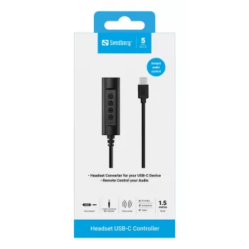 Sandbergi peakomplekti USB-C kontroller, 1,5 m, kontroller, 25 g, must