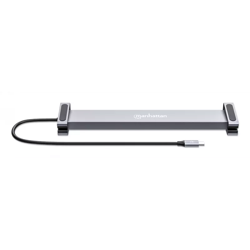 Manhattan USB-C dokk/jaotur kaardilugeja ja MST-ga, pordid (x7): Ethernet, HDMI (x2 4k@60Hz), USB-A (x3) ja USB-C, Power Delivery (PD) 100W – vajab välist USB-C laadijat (ei kuulu komplekti). USB-toitega (välist toiteallikat pole vaja), kui PD-d ei kasutata