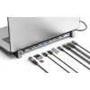 Manhattan USB-C dokk/jaotur kaardilugeja ja MST-ga, pordid (x7): Ethernet, HDMI (x2 4k@60Hz), USB-A (x3) ja USB-C, Power Delivery (PD) 100W – vajab välist USB-C laadijat (ei kuulu komplekti). USB-toitega (välist toiteallikat pole vaja), kui PD-d ei kasutata