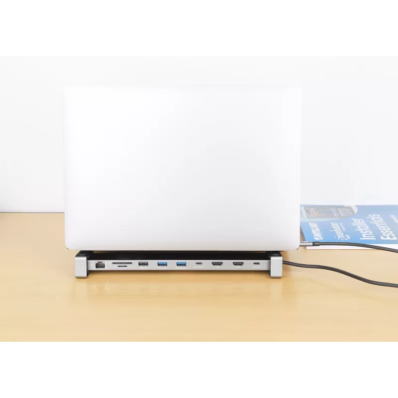 Manhattan USB-C dokk/jaotur kaardilugeja ja MST-ga, pordid (x7): Ethernet, HDMI (x2 4k@60Hz), USB-A (x3) ja USB-C, Power Delivery (PD) 100W – vajab välist USB-C laadijat (ei kuulu komplekti). USB-toitega (välist toiteallikat pole vaja), kui PD-d ei kasutata