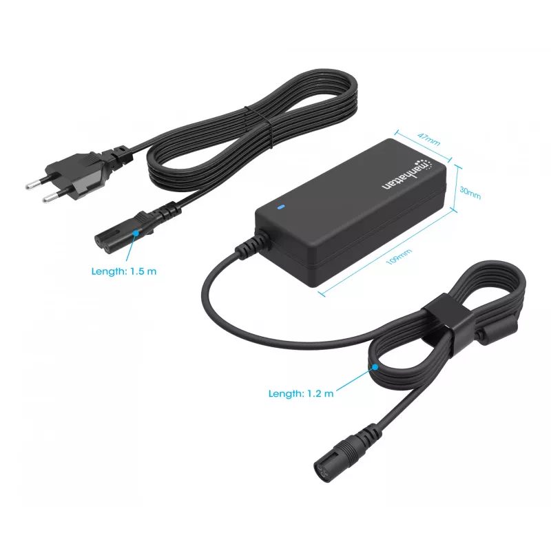 Manhattan Universaalne Sülearvuti/Laptop EL Toiteadapter, 65W, Automaatne 9 Pistikotsaga, Ühildub Enamiku Sülearvutitega, Ideaalne Asendustoiteallikas, EL Toitekaabel, Ühildub, Aga Mitte Ainult: Acer, Asus, Dell, Fujitsu, HP, Lenovo, Samsung, Toshiba Ja Palju Muud