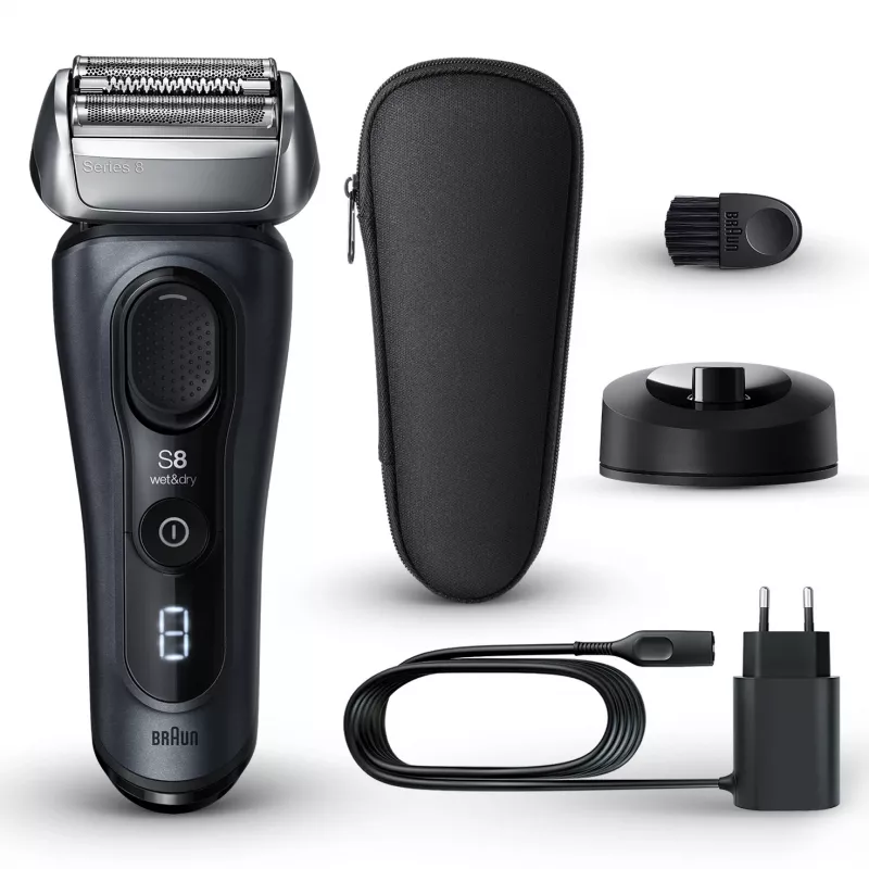 Braun Series 8 8513s märg ja kuiv pardel koos laadimisaluse ja reisikotiga, fjord hall
