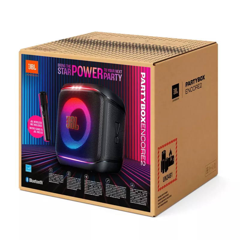 Mono kaasaskantav kõlar JBL Encore 2 Mono Must — 100 W, pritsmekindel, Bluetooth ja juhtmega