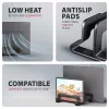 Axagon STND-VB alumiiniumist alus sülearvutite vertikaalseks paigaldamiseks suuruses 10 inch–17.3 inch. Reguleeritav pesa laius 9.5–25.5 mm. Must versioon.