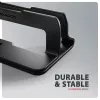 Axagon STND-VB alumiiniumist alus sülearvutite vertikaalseks paigaldamiseks suuruses 10 inch–17.3 inch. Reguleeritav pesa laius 9.5–25.5 mm. Must versioon.