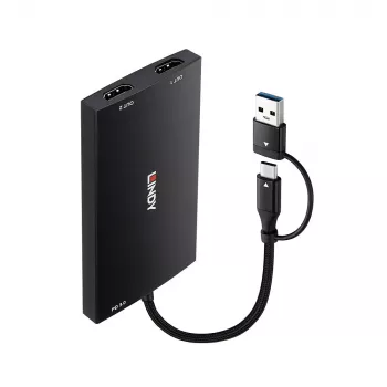 Lindy 43430 videokaabli adapter 0,11 m USB USB-C 2 x HDMI Must
