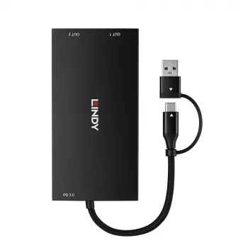 Lindy 43430 videokaabli adapter 0,11 m USB USB-C 2 x HDMI Must