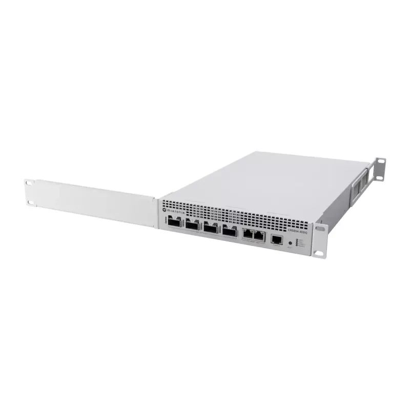 Võrgukommutaator MikroTik CRS804-4DDQ-HRM — 10G Ethernet RJ-45 2 porti, konsool RJ-45, hall