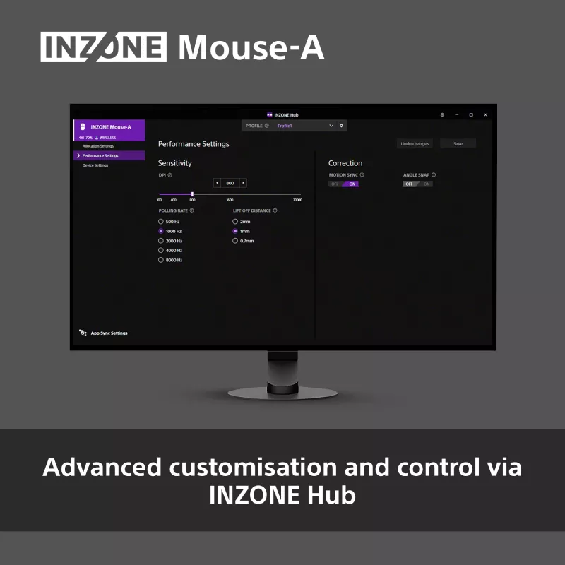 Juhtmeta mänguhiir Sony INZONE paremakäeline RF Optiline 30000 DPI, 70G kiirendus, keritav rullik