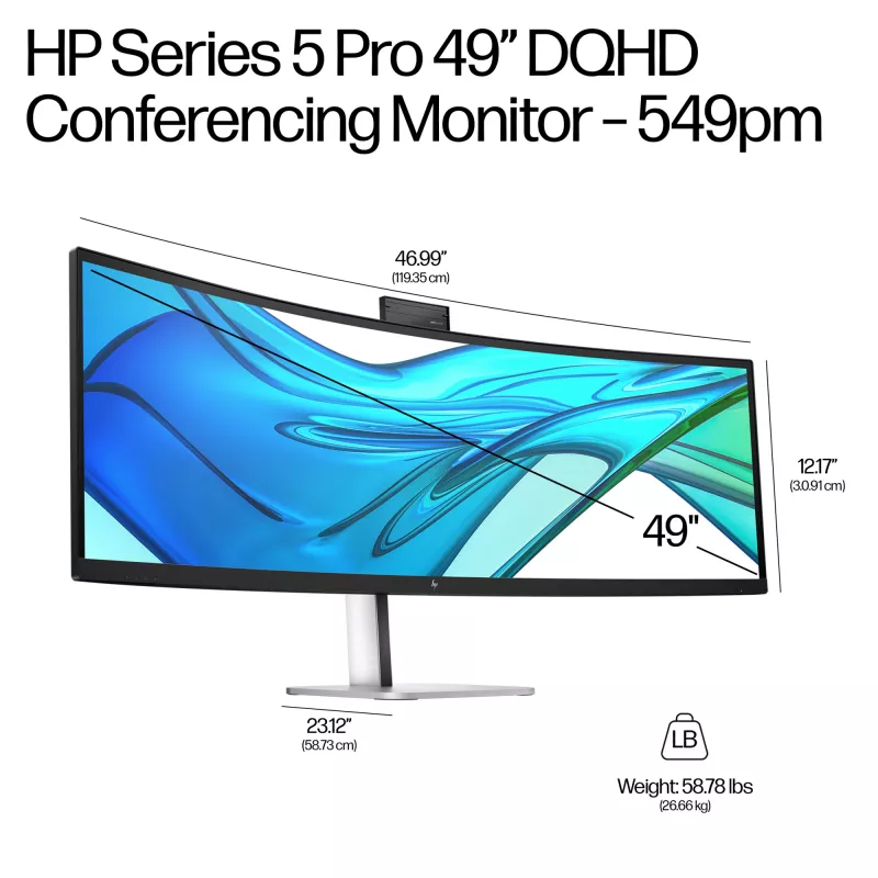 HP Series 5 Pro 49-tolline DQHD konverentsimonitor - 549pm, 124,5 cm (49 tolli), 5120 x 1440 pikslit, Dual QHD, LCD, 5 ms, must