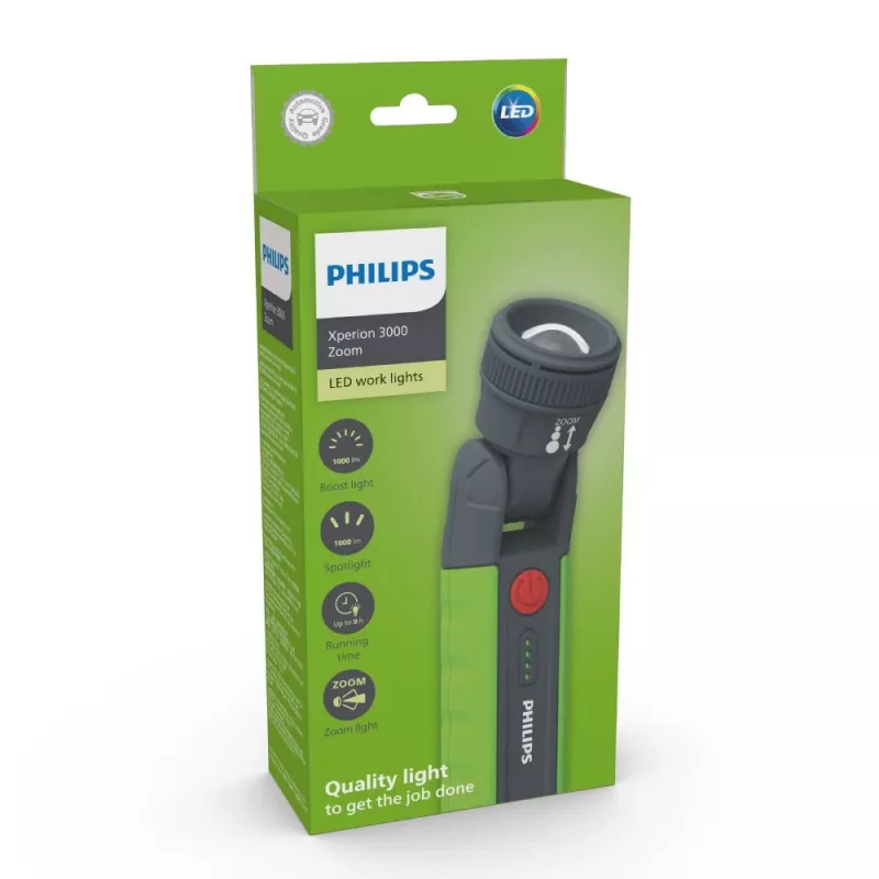Philips Xperion 3000 LUMX30ZOOMX1 Zoom, LED, 1000 lm, 1000 lm, roheline, hall, aku, 9 h