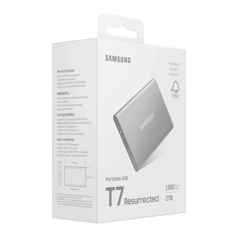Samsung MU-PD2T0G/WW väline pooljuhtketas 2 TB USB USB-C 3.2 Gen 2 (3.1 Gen 2) Hõbedane