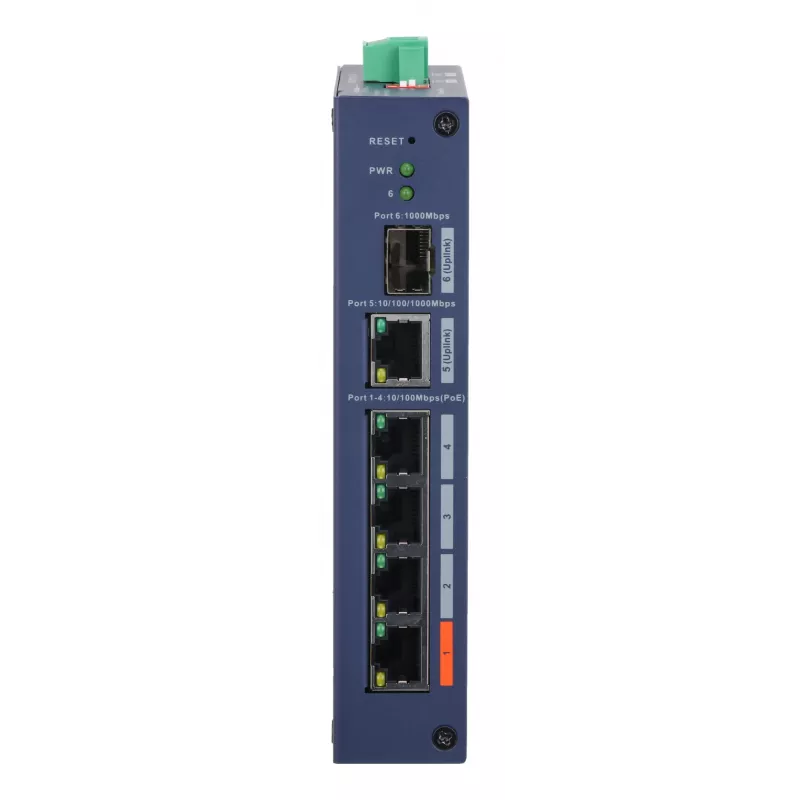 Hallatav tööstuslik lüliti DAHUA CHS4106-4ET-60 — 6 pordiga, 4x PoE 10/100, L2, 4,8 Gbit/s, 8000 MAC