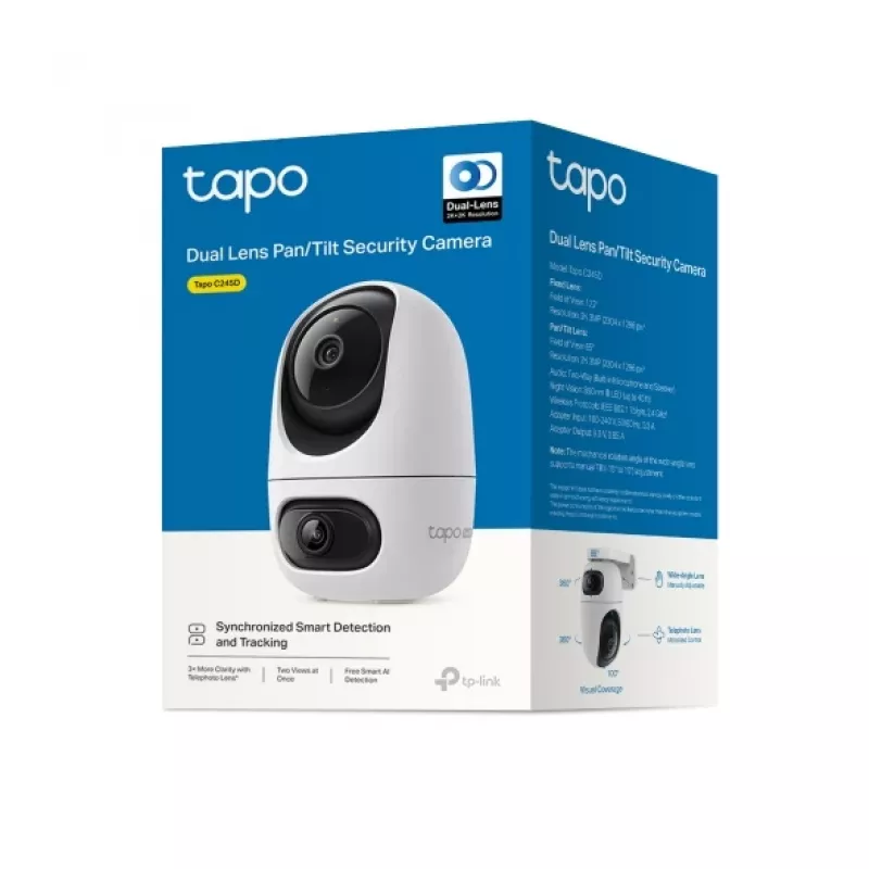 IP-turvakaamera TP-Link Tapo C245D 2304×1296, 3,1 mm objektiiv, 104,3° hor., lae/seina kinnitus, juhtmevaba, siseruumidesse, valge
