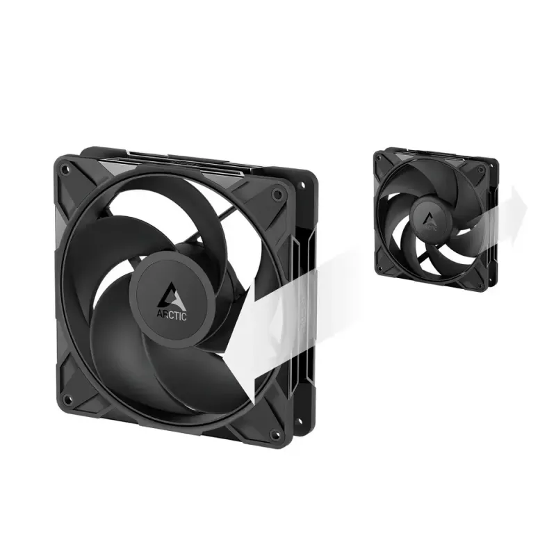 140 mm ventilaator Arctic Freezer P14 Pro Reverse — 166.5 m³/h, 5.1 mmH₂O, Fluid Dynamic Bearing, A‑RGB, PWM, must, kaablijaguriga