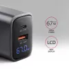 Seinilaadija AXAGON ACU-PQ67D, 67W, USB-C PD3.0 + USB-A QC4+, 2 väljundit, LCD-ekraan, 100–240V
