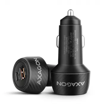 Autolaadija AXAGON PWC-PQ48, 48 W, USB-C (PD3.0) + USB-A (QC4+), sisend 12–24 V, must