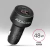 Autolaadija AXAGON PWC-PQ48, 48 W, USB-C (PD3.0) + USB-A (QC4+), sisend 12–24 V, must