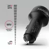 Autolaadija AXAGON PWC-PQ48, 48 W, USB-C (PD3.0) + USB-A (QC4+), sisend 12–24 V, must